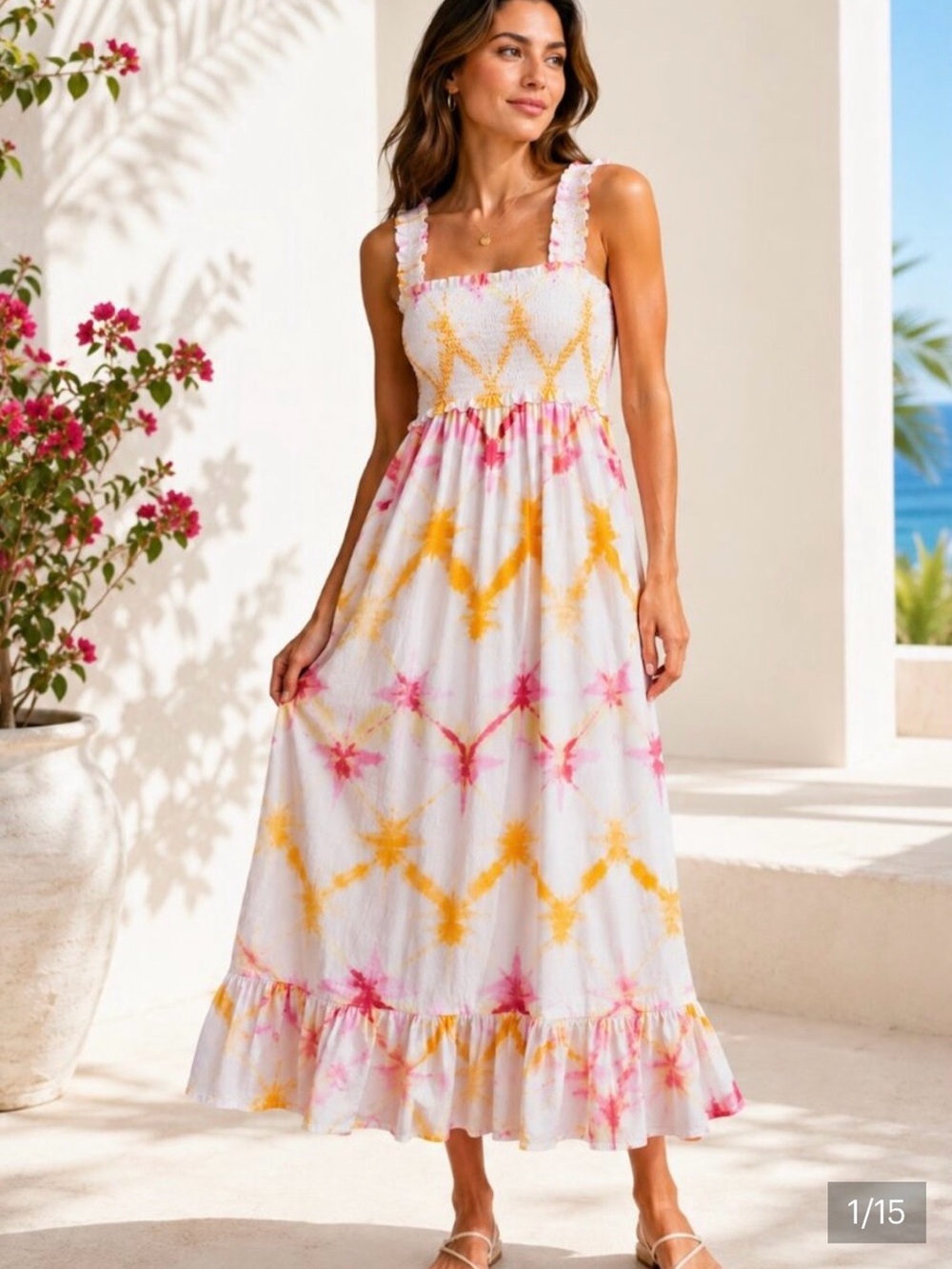 Rails Off White Maxi Dress with Pink & Yellow Tie-Dye
